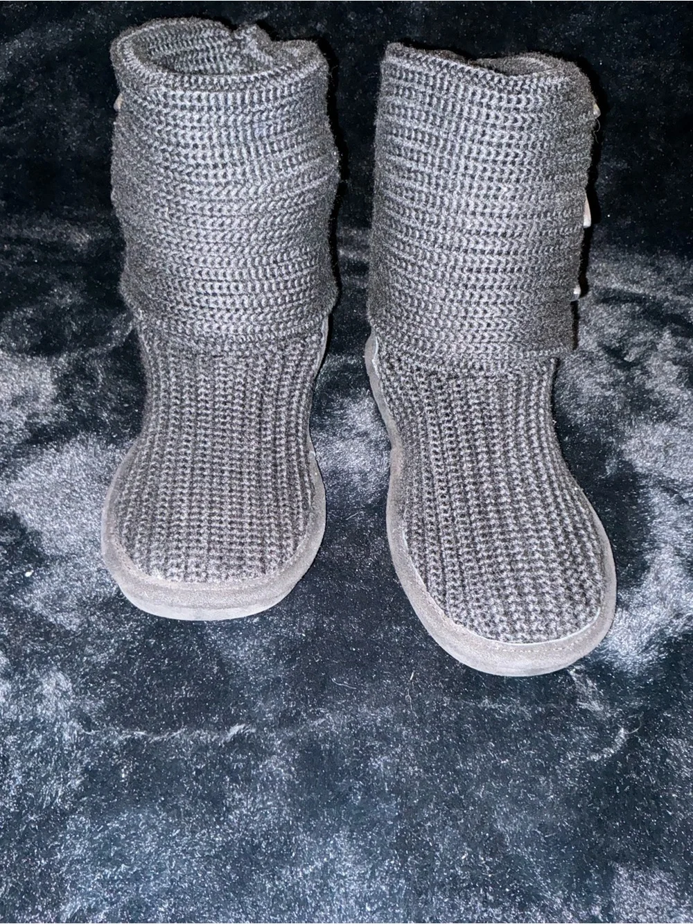 BearPaw Black Knit Button Ankle Booties